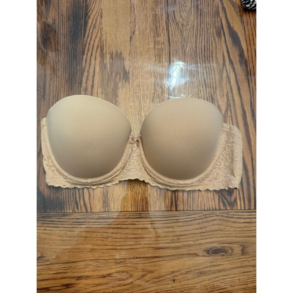 Aerie Beige Lace Padded Cups Underwire Show Off Strapless Push Up Bra Size 36C